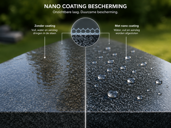 Illustratie van de nano beschermlaag op een steenoppervlak