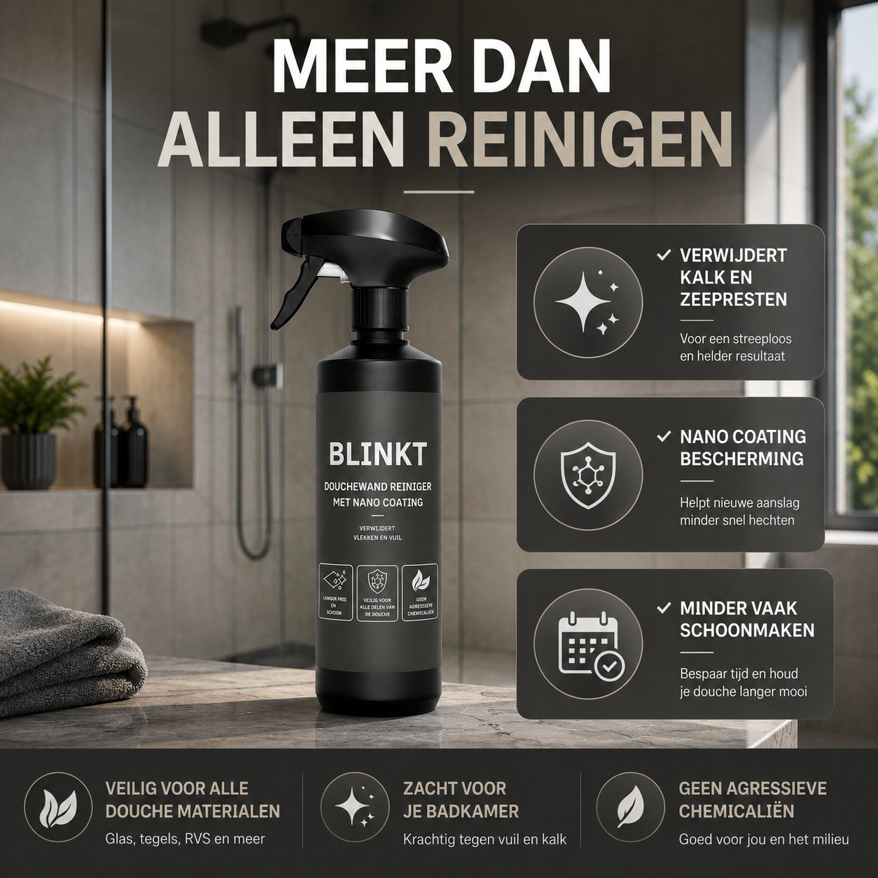 Douchewand Reiniger met Nano Coating