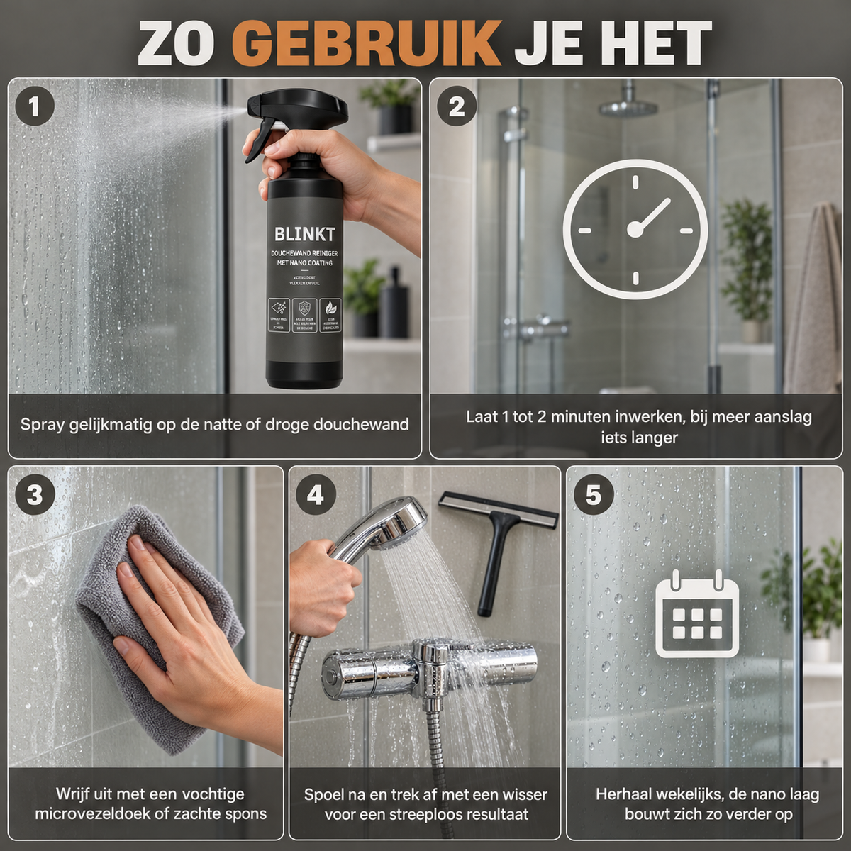 Douchewand Reiniger met Nano Coating