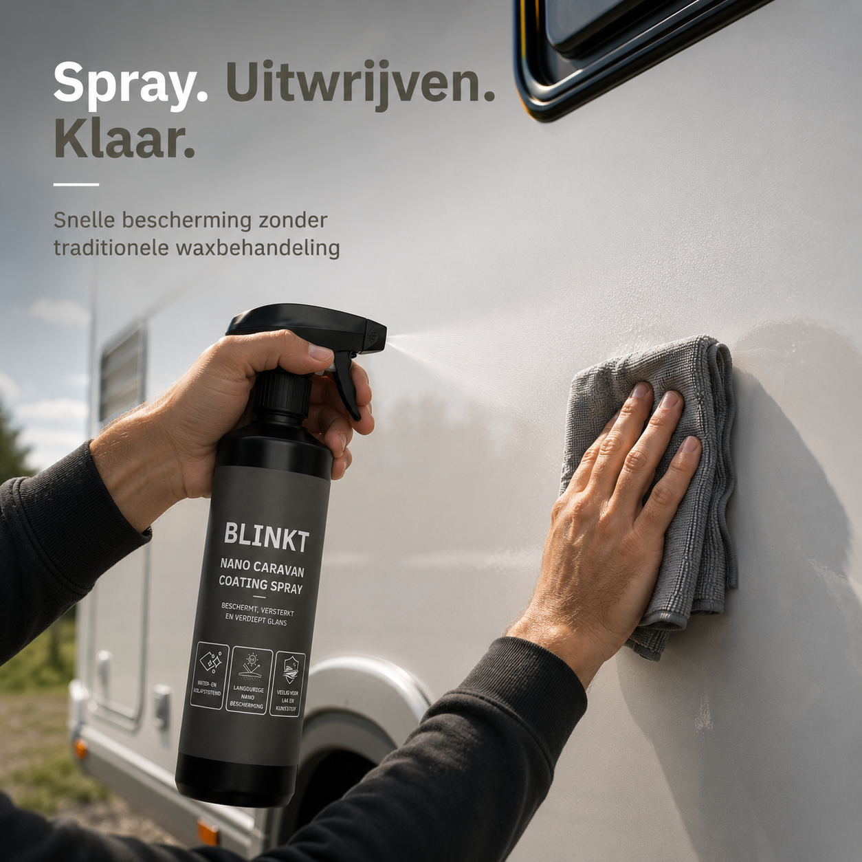 blinkt - coating spray uitwrijven over het oppervlak