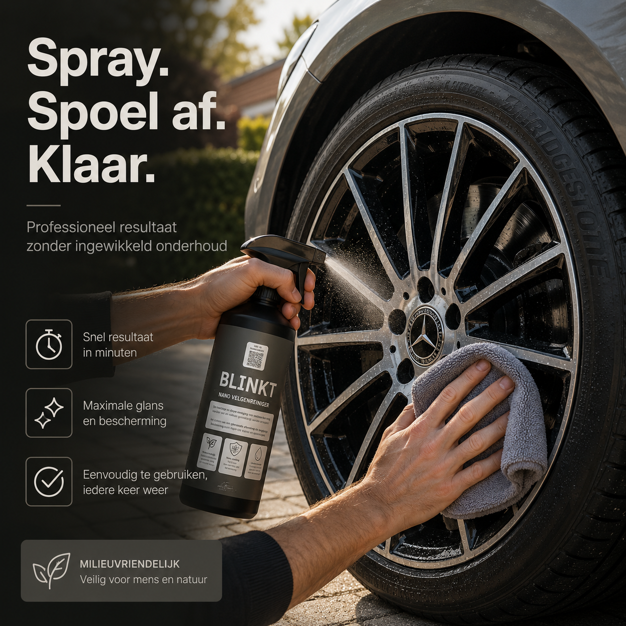 spray, spoel af en klaar